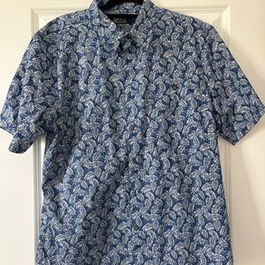 BOCA Classics Blue Palm-Pattern Short Sleeve Button-Down Shirt